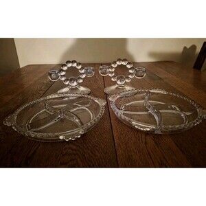 Vintage Imperial Candlewick 4 Piece Set Divided Relish 2 Twin Candleholders